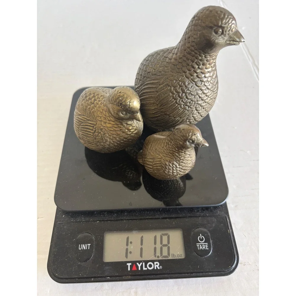 Vintage Brass Quail Figurines Set of 3 Graduated Bird Statues Mid Century Decor